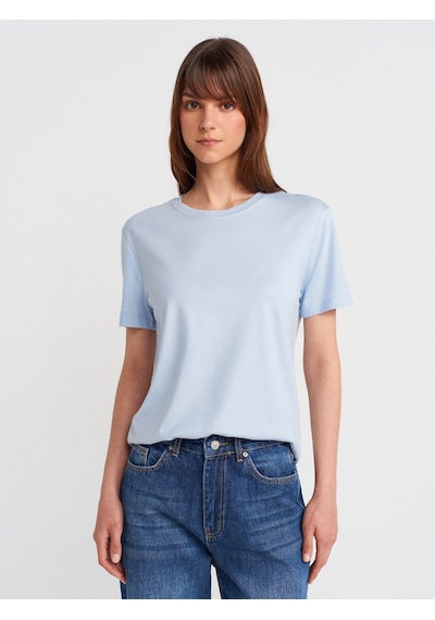 Dilvin 31791 Bisiklet Yaka Modal T-shirt-açık Mavi Açık Mavi