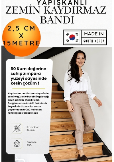 2,5 Cm X 15 Metre Yapışkanlı Zemin Kaydırmaz Bant - 60 Kum Siyah Zımpara Merdiven Havuz Rampa Güvenlik Bandı Su Geçirmez Kaygan Zemin Çözümü Kendinden Yapışkanlı Basamak Koruyucusu Kaydırmazlık Bandı