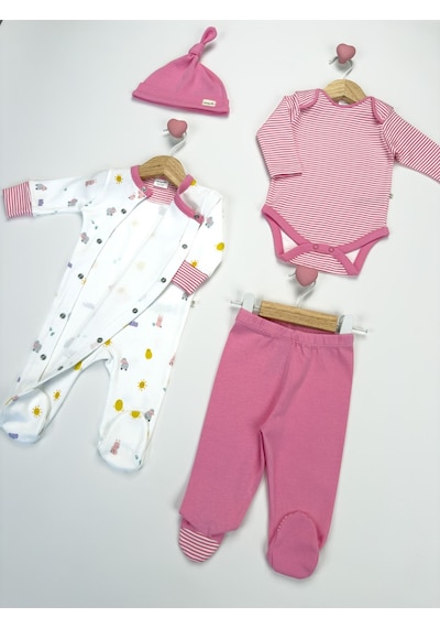 Sezgibaby Kisecik 4'lü Kız Bebek Tulum Çoklu Set Pembe