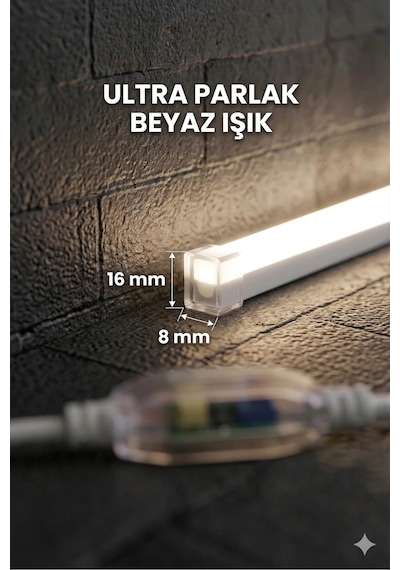 4 Metre Neon Esnek Şerit Led 220v +fiş Beyaz Işık Tak Çalıştır Tezgah Ve Mutfak Aydınlatması Led Şerit Beyaz