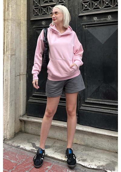 Pembe Oversize Cepli Sweatshirt Mg2207