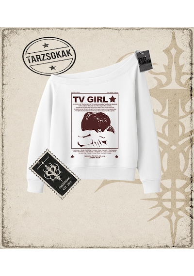 Tarzsokak Gotik & Grunge Streetwear Tv Grıl Star Kayık Yaka Sweatshirt Beyaz