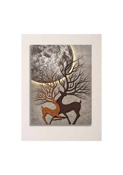 Geyik Ve Ay Temalı Metal Tablo - Rustik Duvar Dekoru, Metal Poster Wall Art Çok Renkli - 923194703 Çok Renkli - 923194703 Çok Renkli