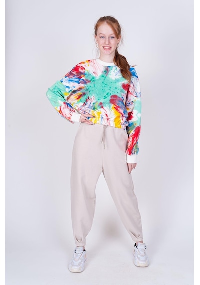 Kız Çocuk Batik Desenli Sweatshirt-13401-yeşil Yeşil