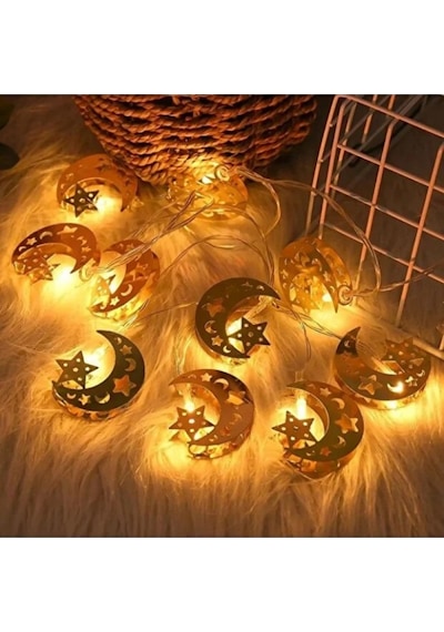 Mersi Shop Ramazan Ay Yıldız Gold Metal Led Işık 2 Metre Pilli Dekoratif Zincir Aydınlatma 1