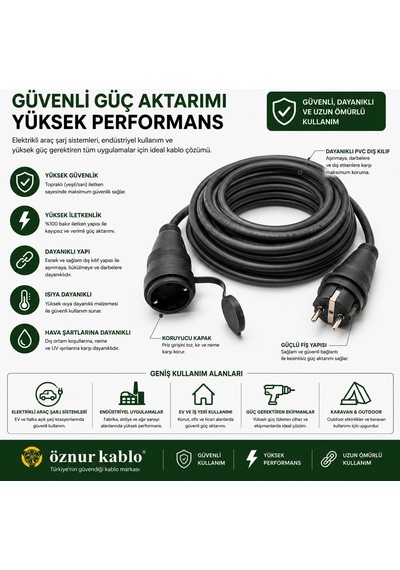 Elektrikli Araç Şarj Uzatma Kablosu,%100 Bakır 3x4 Mm², Topraklı Ev Şarj Ve Güç Uzatma Kablosu, Kalın Kesit Profesyonel Kullanım 15 Metre Diger