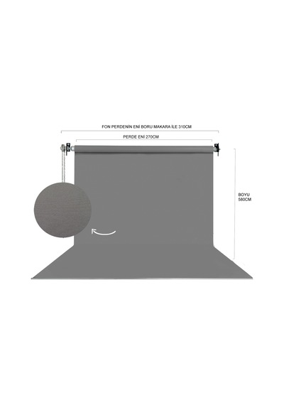 Hs Stüdyo Teknik 270x580cm Gri Fon Perde Seti Ve Askısı