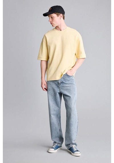 Defacto Loose Fit Bisiklet Yaka Kısa Kollu Ağır Kumaş Basic Sarı Tişört B4844ax26auyl252 Sarı-yl252