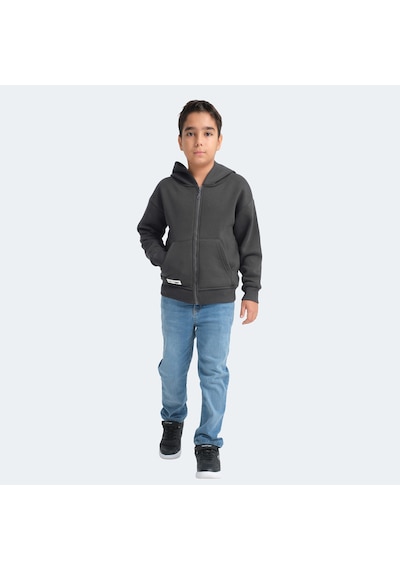 Slazenger LEKAN Çocuk Fermuarlı Kapüşonlu Cepli Koyu Gri Sweatshirt
