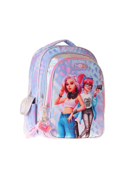 Wow Generation Kız Çocuk Cool Desenli Mavi - Pembe İlkokul Ve Günlük Sırt Çantası Üç Bölmeli - W6039 Çok Renkli