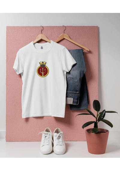 Oversize Hms Sheffield Her Majesty's Ship Royal Navy Type 21 Logo Tasarım Unisex T-shirt Beyaz