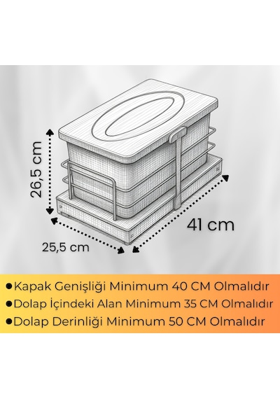 Cassone 16 Litre Kısa Eviye Altı Dolaba Uygun Dolap İçi Raylı Gri Çöp Kovası - Kapak Genişliği 40 Cm Açık Gri