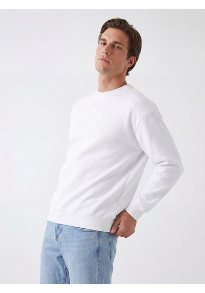 Noux 3 İplik Şardonlu Pamuk Sweatshirt Beyaz