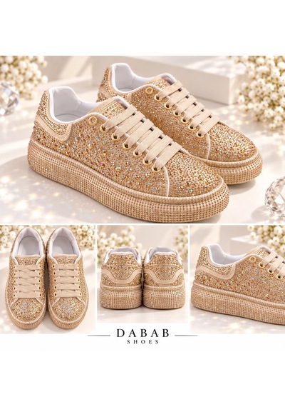 Dabab Shoes Stella Kadın Gold Taşlı Işıltılı Platform Sneakers Spor Ayakkabı Altın