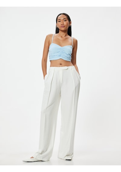 Koton İnce Askılı Drapeli Büstiyer Keten Karışımlı Slim Fit Mavi 4sak30122pw