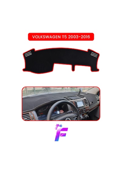 Volkswagen T5 2003-2016 Uyumlu Ön Göğüs Koruma Hızlı Ve Kolay Montaj Kaymaz Tasarım C51 Torpido Halısı
