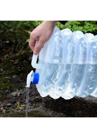 Eynel 10 Lt Katlanabilir Musluklu Su Bidonu, Akordiyon Damacana Çeşmeli Su Torbası Plastik Piknik Kamp Beyaz