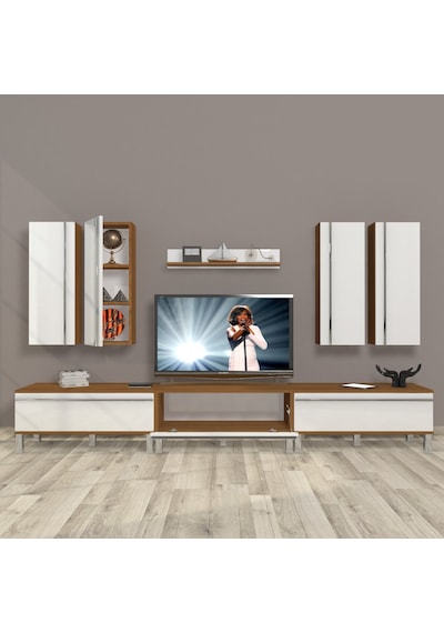 Decoraktiv Eko 8d Mdf Krom Ayaklı Tv Ünitesi Tv Sehpası - Ceviz Beyaz Ahşap - Beyaz Decoraktiv Eko 8d Mdf Krom Ayaklı Tv Ünitesi Tv Sehpası - Ceviz Beyaz Ahşap - Beyaz
