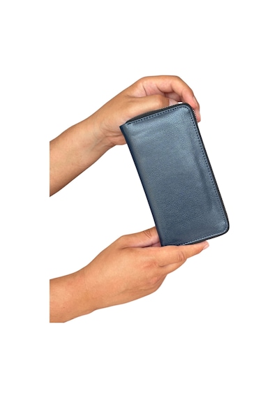Premium Serisi Lüks Deri Özel Üretim Dikey Telefon Bölmeli Fermuarlı Erkek Cüzdanı Lacivert