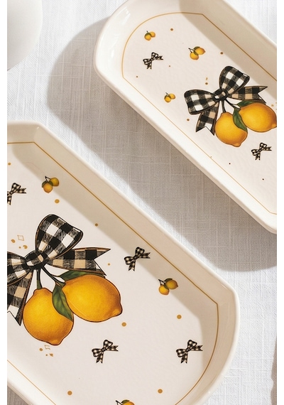Porsima Lemon Porselen 2li Kayık Tabak Seti - Oval Kahvaltılık Sunumluk Seti Beyaz