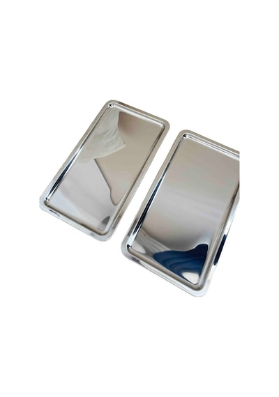 Pastane Servis Tepsisi 33x18 Cm No:2 Paslanmaz Çelik Gümüş Renk Dikdörtgen Sunum Tepsisi 6 Adet Gümüş