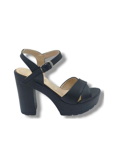 Selfie 4280-26 Cilt Çapraz Bant Platform Topuk Fashion Kadın Sandalet 11cm Siyah