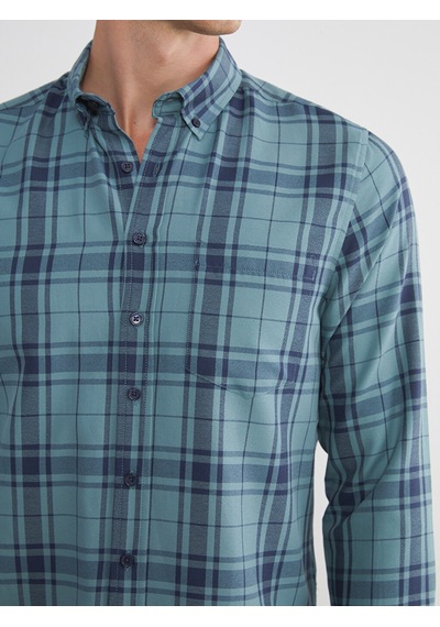 Lcwaıkıkı Classic Haki Regular Fit Uzun Kollu Ekose Armürlü Erkek Gömlek