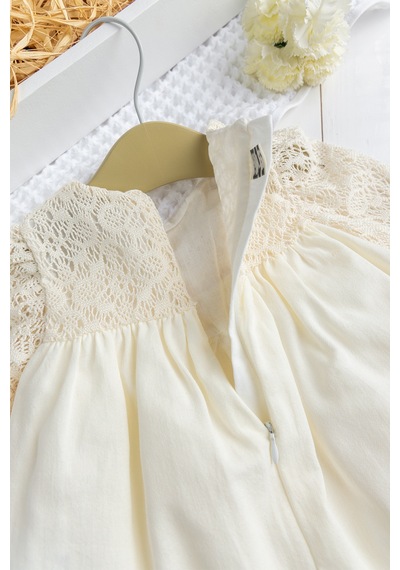 Babymod Fiyonklu Dantelli Kız Bebek Elbise Pembe Şık Doğum Günü Özel Gün Bebek Elbise Krem