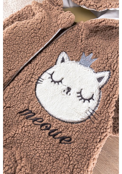 Babymod Kedi Figürlü Peluş Welsoft Kız/erkek Bebek Tulum Kahverengi