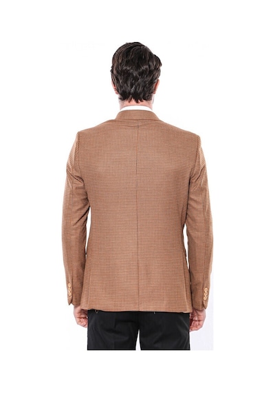 Kendinden Desenli Turuncu Slim Fit Ceket Wessi 001