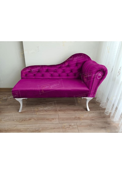 Ters Kol Dekoratif Bihter Koltuk Josefin Puf 110 Cm Beyaz Ayak Lila