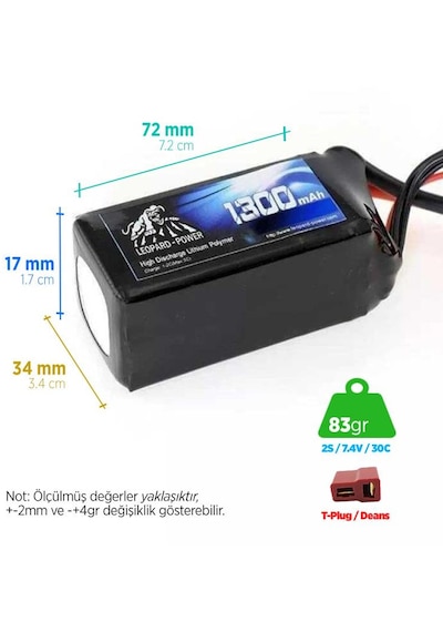 Leopard Power 1300 Mah 7.4v 2s 30c Lipo Batarya Pil