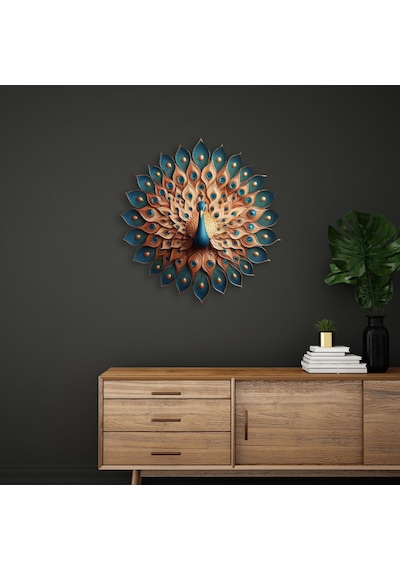 Turkuaz Tavuskuşu - Metal Tablo - Dec0114 60 X 60 Cm Çok Renkli