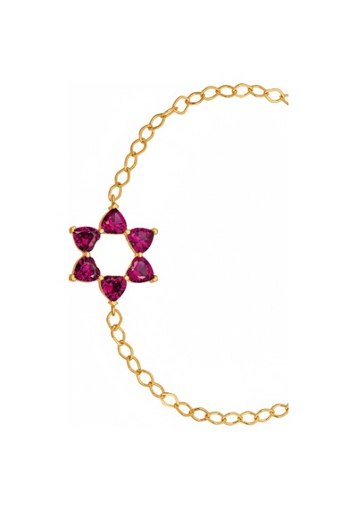 Aşkın Fısıltısı Mekik Zincirli Kalp Bileklik Ruby Taşlı 925 Ayar Gümüş Gold