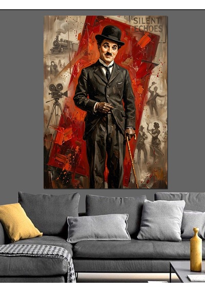 Charlie Chaplin Klasik Sinema Portresi Dekoratif Kanvas - Mdf Ahşap Tablo