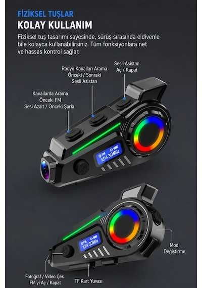 Glr K19 Kameralı Kask Kulaklığı Motosiklet İnterkom Bluetooth 5.4 Gps Sürüş Kayıt Cihazı