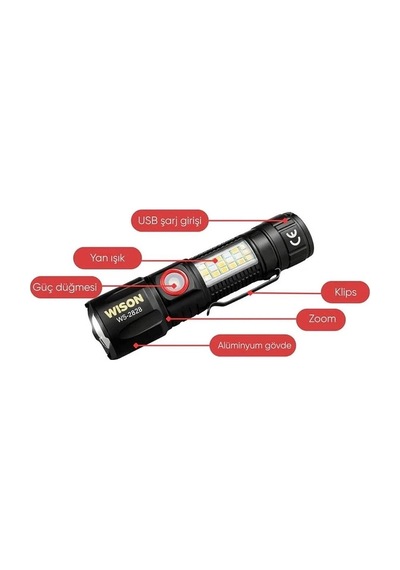 Wison Ws-2828 1000 Lümen Mıknatıslı Usb Şarjlı El Feneri Evimdeyokyok Beyaz