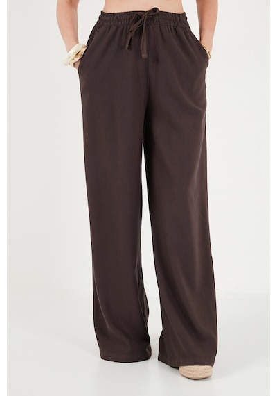 Lela Pamuklu Relaxed Fit Yüksek Bel Geniş Paça Pantolon Bayan Pantolon 668yp5559 Kahve