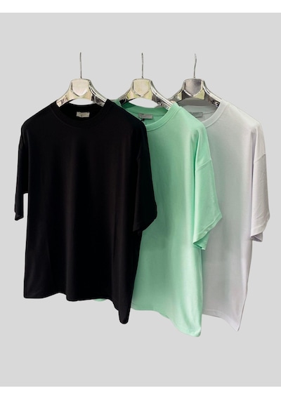 Kadın/erkek Unisex Oversize 3'lü T-shirt Yeşil