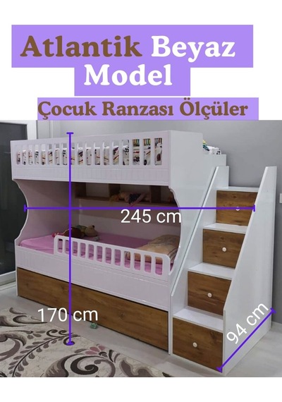 Atlantik Beyaz Model Çocuk Ranzası