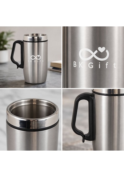 Logonuza Özel 5 Adet 5304 Çelik Kupa 240 Ml Kilitli Kapaklı Kurumsal Termos Mug Gümüş