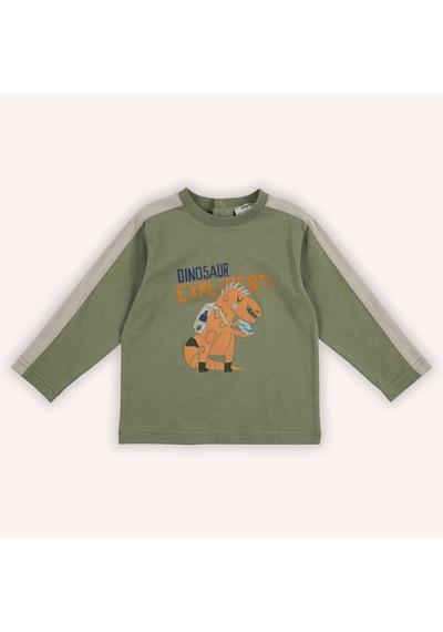 Panço Erkek Çocuk Baskılı Uzun Kollu T-shirt Bej Haki