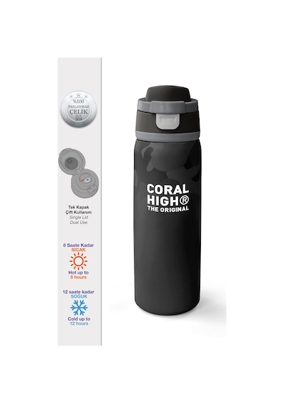 Coral High Siyah Kamuflaj Desenli Pipetli Ve Direkt İçim Çelik Termos 800 Ml 38516 Siyah - Gri