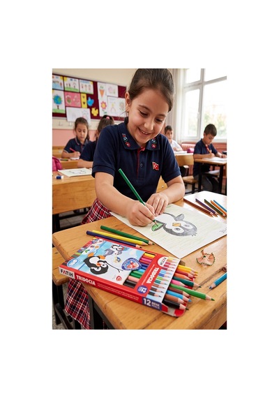12 Li Kuru Boya Kalemi Karton Kutu 1 Paket Fatih Tridocia 12 Renk Kuruboya Tam Boy Canlı Renkli Boya Kalem Okul Öğrenci Çok Renkli