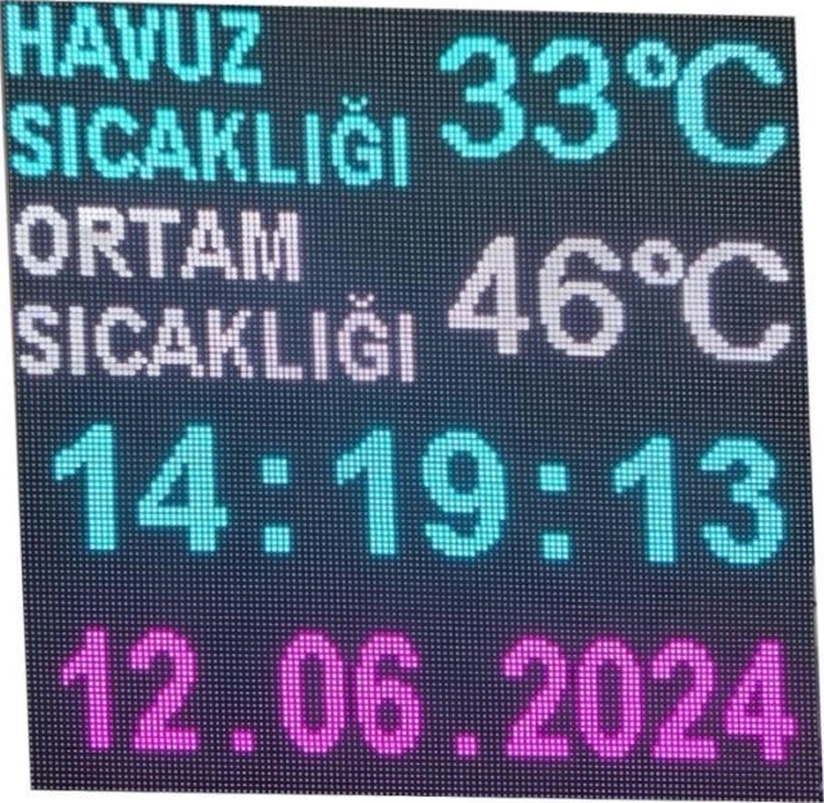 Dijital Havuz Sıcaklık Saat Tarih Tabelası Kasa Ölçüsü: 70x70 Cm