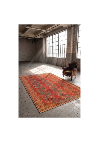 Artloop İstanbul Kırmızı Etnik Vintage Desenli Dokuma Tabanlı Şönil Halı Al 625