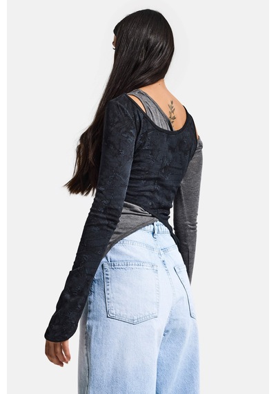 Itsbasic Kadın Siyah W5 Çift Parça Asimetrik Kesim Özel Tasarım Body
