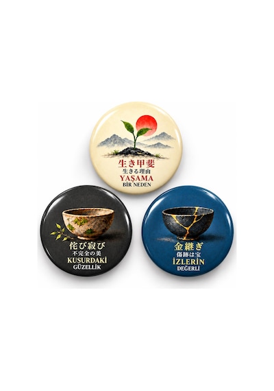 Yaşama Bir Neden Kusurdaki Güzellik Ve Kintsugi - 3 Lü 58mm Rozet Seti Çok Renkli