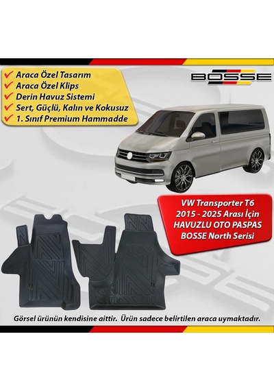 Vw Trasnporter T6 Paspas Araca Özel 2015 - 2025 Arası İçin Derin Havuzlu Paspas Bosse North Serisi