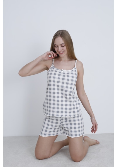 Mihra Kadın İp Askılı Şortlu Yazlık Pijama Takımı Gri